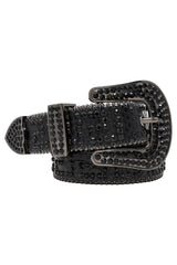Barabas Men's Greek Key Pattern Rhinestone Leather Belt BK818 Black Black