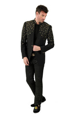 BARABAS Men's Luxury Rhinestone Lapel Collar Designer Blazer BL3080 Black Gold
