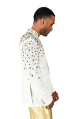 BARABAS Men's Luxury Rhinestone Lapel Collar Designer Blazer BL3080 White and Gold