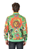 BARABAS Men's Sun Floral Print Greek key pattern Bomber Jacket BP20 Lime