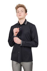 Barabas Men's Rhinestone Greek key Pattern Long Sleeves Shirts BR100