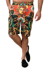 Barabas Men's Printed Floral Sun Peacock Baroque Design Shorts BSP9006