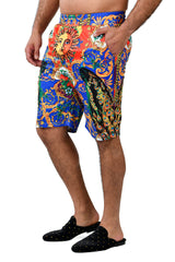 Barabas Men's Printed Floral Sun Peacock Baroque Design Shorts BSP9006