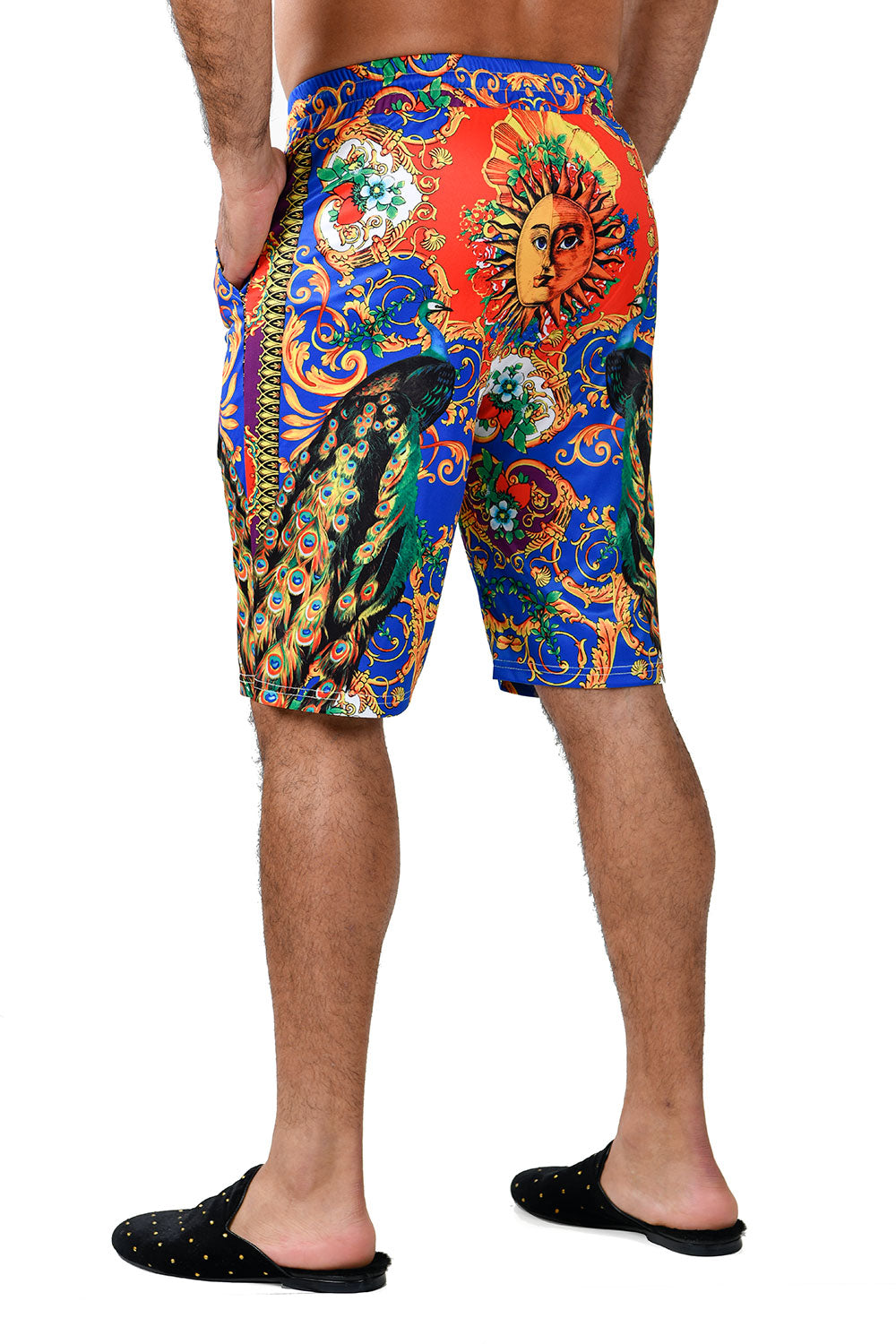 Barabas Men's Printed Floral Sun Peacock Baroque Design Shorts BSP9006