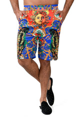 Barabas Men's Printed Floral Sun Peacock Baroque Design Shorts BSP9006