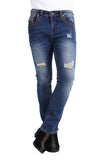 Barabas Men's Western Cowboy Bootcut Denim Distressed Jeans BWJ4001 Dark Blue