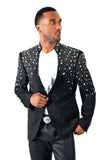 BARABAS Men's Luxury Rhinestone Lapel Collar Designer Blazer BL3080 Black and Silver