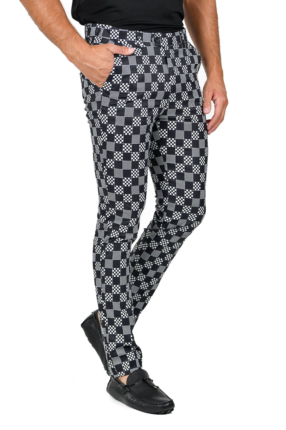 BARABAS Men's Checkered Plaid Black White Chino Pants CP110
