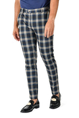 BARABAS men's checkered plaid cream navy chino pants CP116