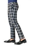 BARABAS men's checkered plaid cream navy chino pants CP116