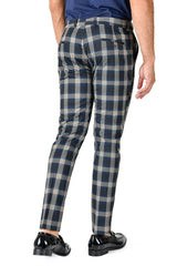 BARABAS men's checkered plaid cream navy chino pants CP116