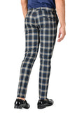 BARABAS men's checkered plaid cream navy chino pants CP116