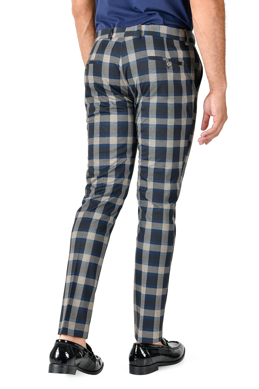 BARABAS men's checkered plaid cream navy chino pants CP116