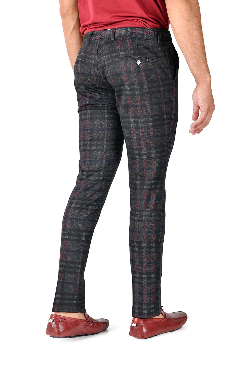 BARABAS men's checkered plaid charcoal red pants CP119 
