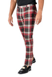 BARABAS men's checkered plaid grey red chino dress pants CP126