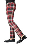 BARABAS men's checkered plaid grey red chino dress pants CP126