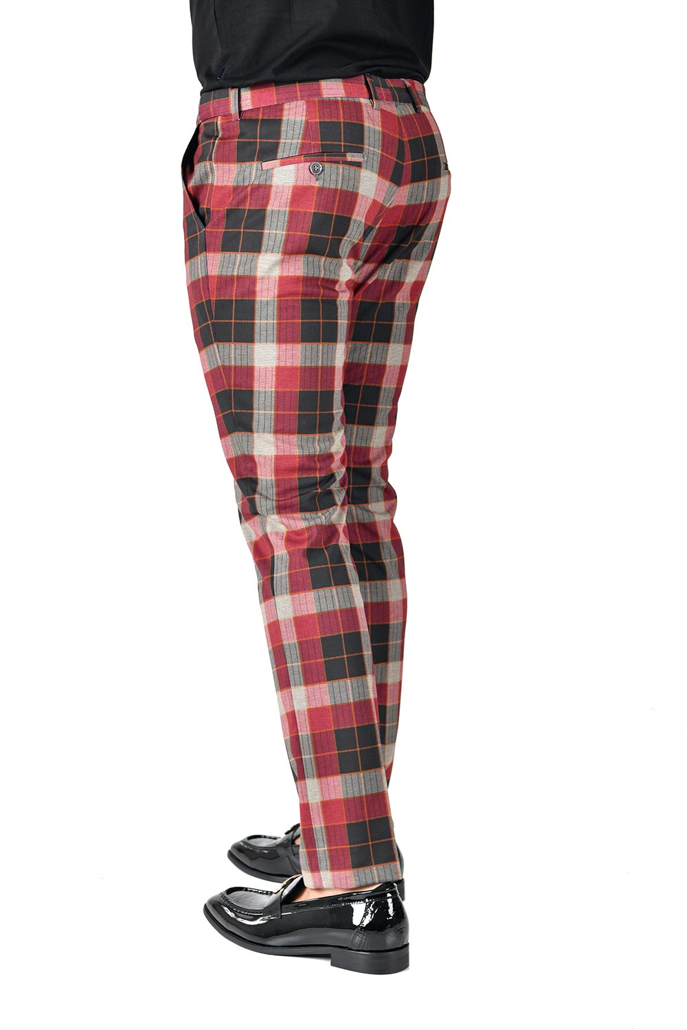 BARABAS men's checkered plaid grey red chino dress pants CP126