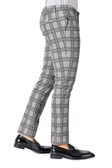 BARABAS Men's Checkered Plaid Light Grey Chino Pants