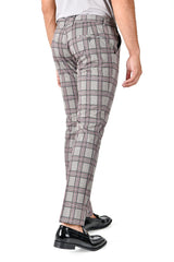 BARABAS Men's Checkered Plaid Light Grey Chino Pants