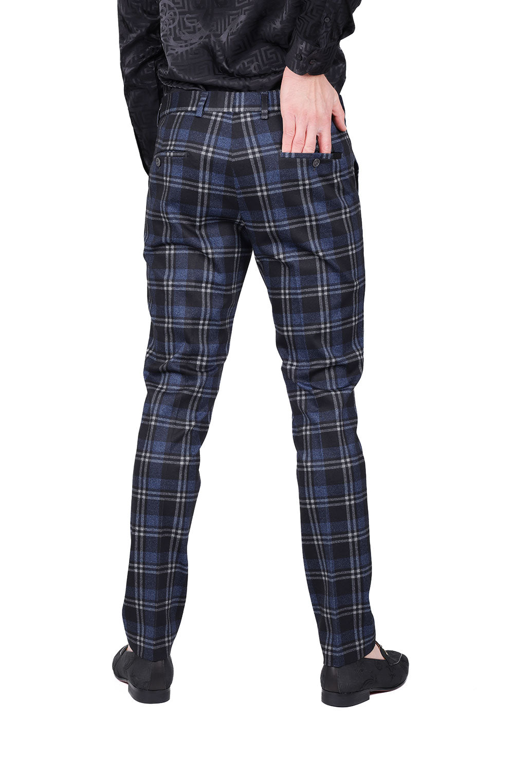 BARABAS men's checkered plaid navy black luxury chino pants CP154