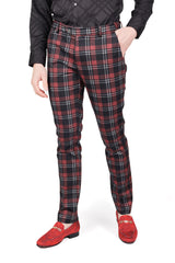 BARABAS men's luxury checkered plaid black red chino pants CP155