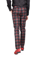 BARABAS men's luxury checkered plaid black red chino pants CP155