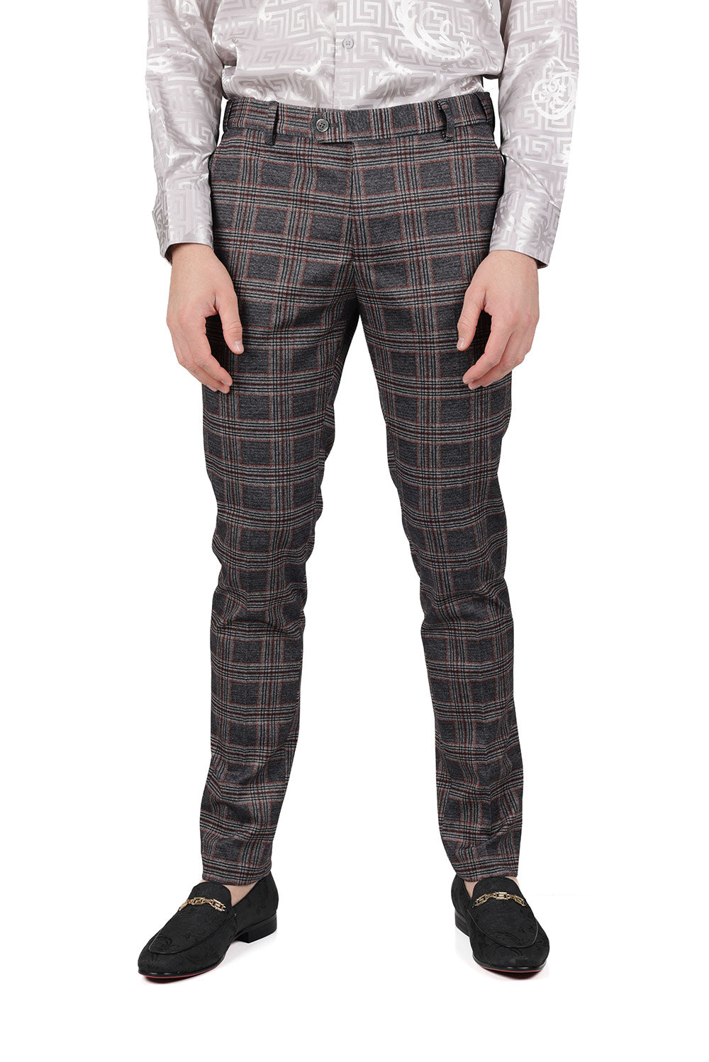 BARABAS men's checkered plaid grey orange chino pants CP156