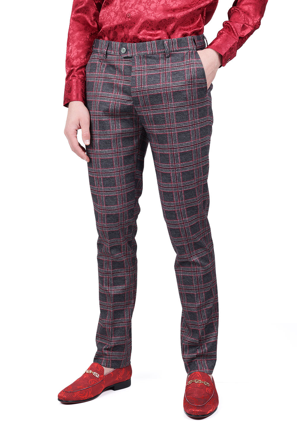 BARABAS men's checkered plaid grey and pink chino pants CP157