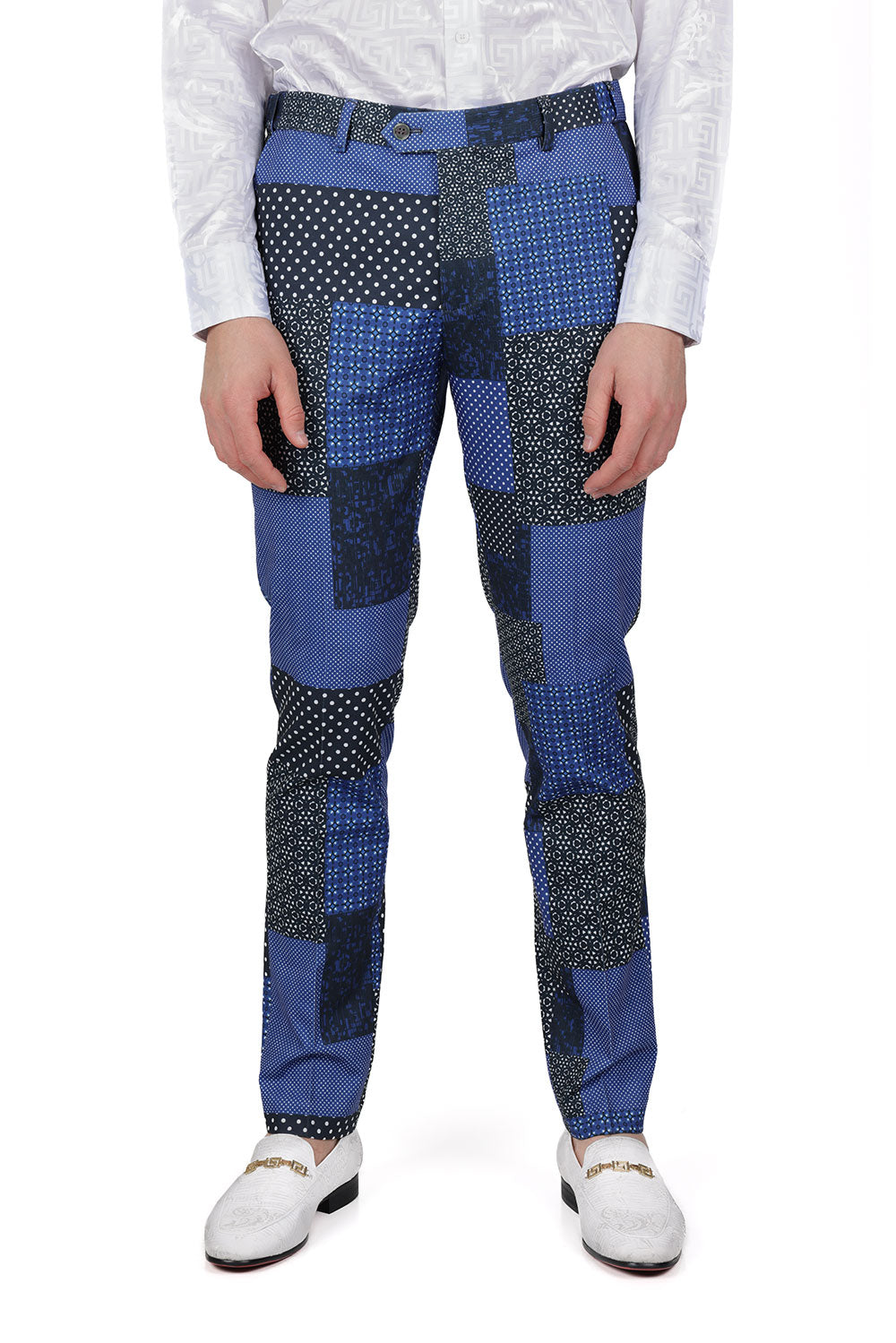 BARABAS men's checkered plaid blue checkers luxury chino pants CP163