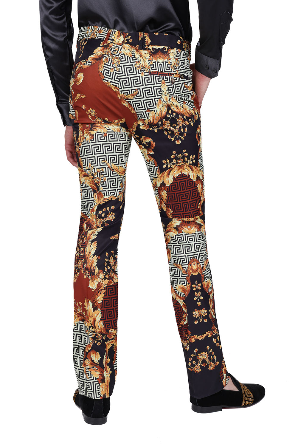 Barabas Men's Baroque Greek Print Floral Design Chino Pants CP169 Saddle