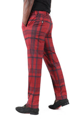 Barabas Men's Printed Checkered Design Red Sky Blue Chino Pants CP182