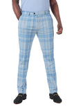 Barabas Men's Printed Checkered Design Red Sky Blue Chino Pants CP182