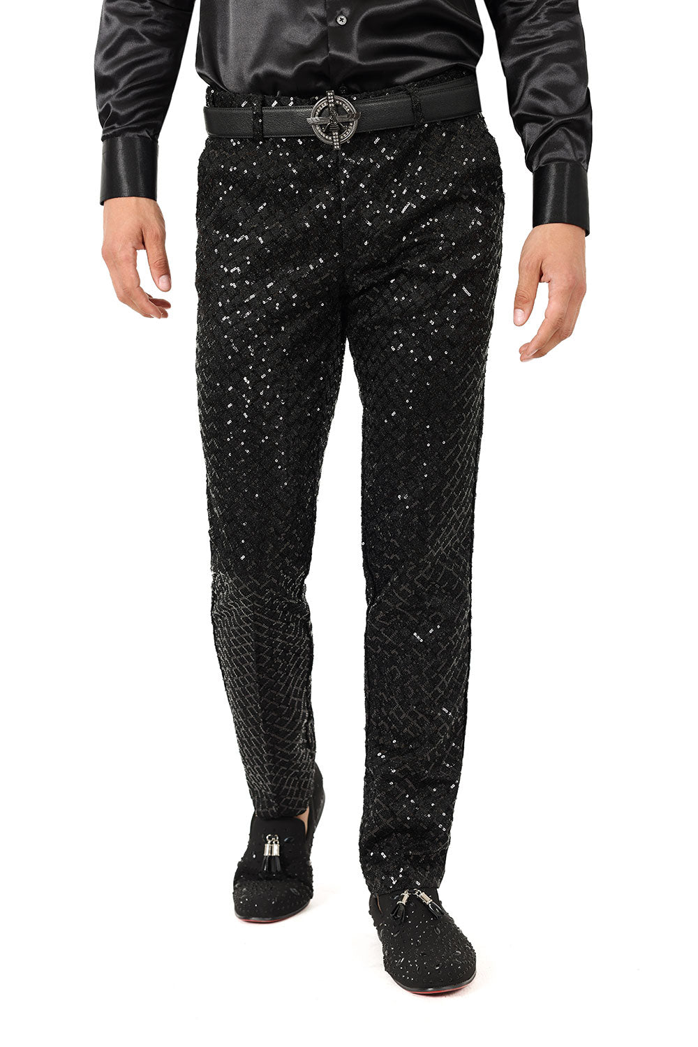 Barabas Men's Sequin Diamond Design Shiny Chino Pants 2CP3099 Black