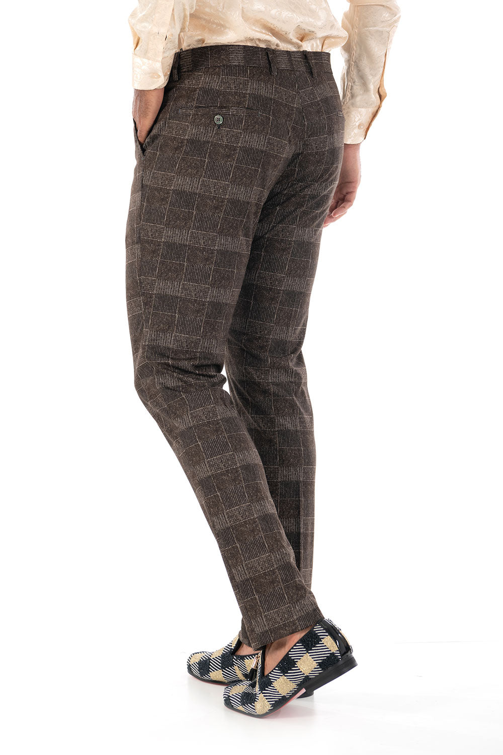 BARABAS men's checkered plaid brown cream chino pants CP86 