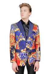 BARABAS Men's Baroque Greek Pattern Floral Baroque Blazer JSP201 Multi