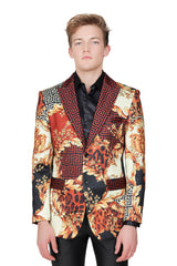 BARABAS Men's Greek Key Floral Baroque Blazer JSP201 Saddle