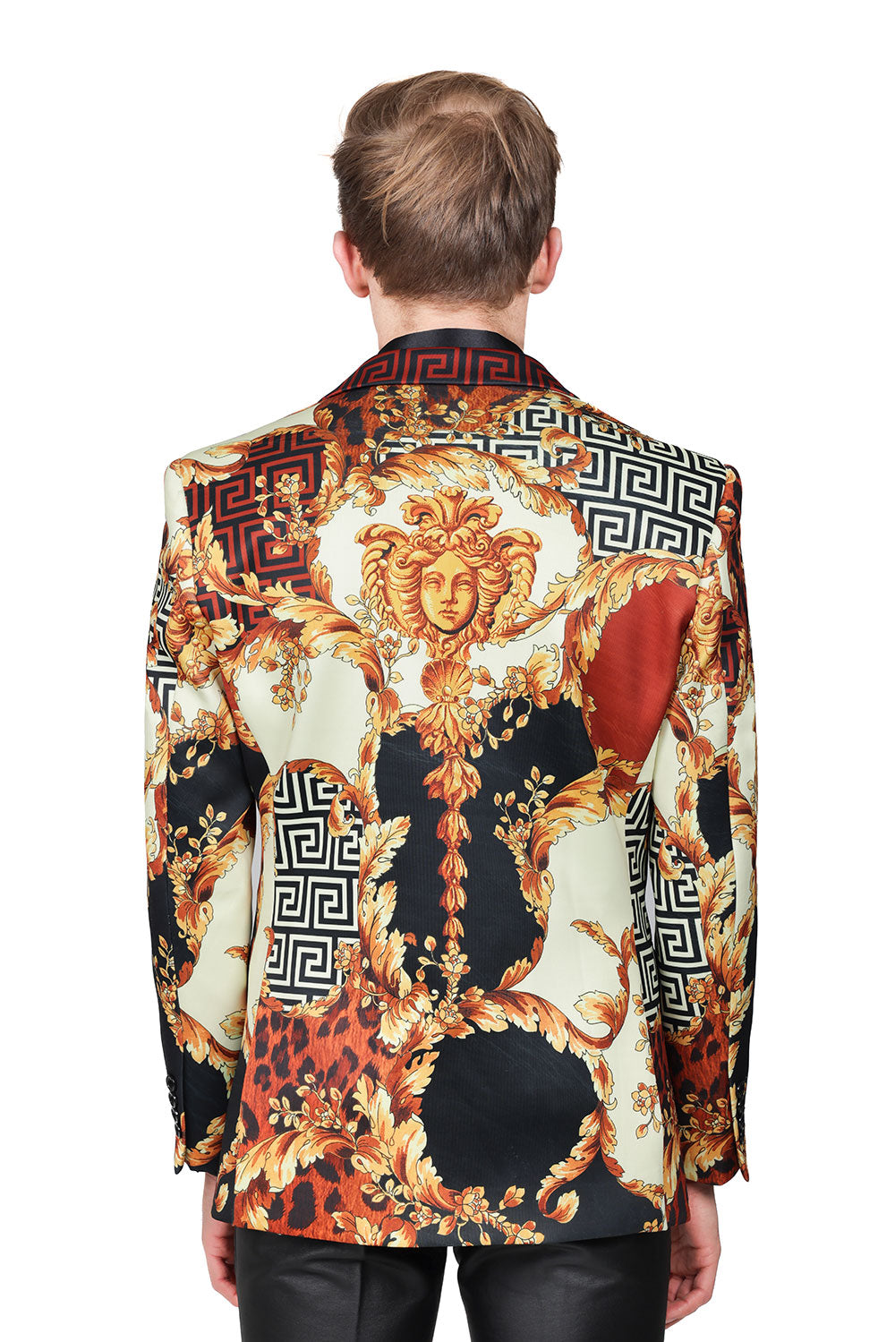 BARABAS Men's Greek Key Floral Baroque Blazer JSP201 Saddle