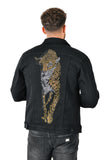 BARABAS Men's Rhinestone Scratch Tiger Design Black Denim Jacket JV856