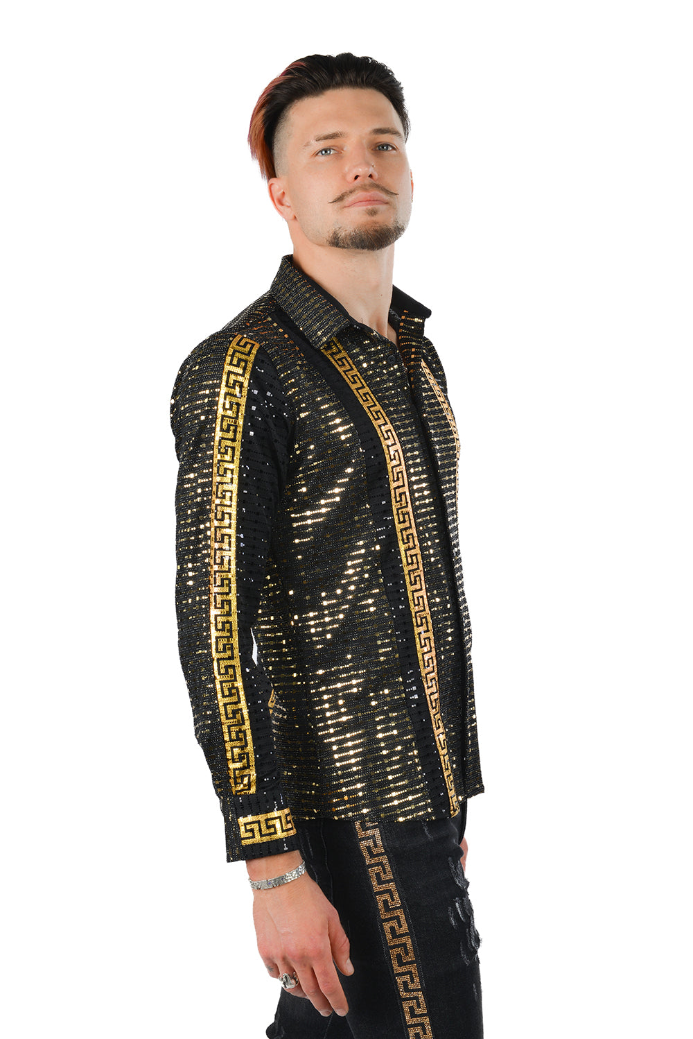 BARABAS Men's Two Tone Shiny Luxury Button Down Long Sleeve Shirt KP202