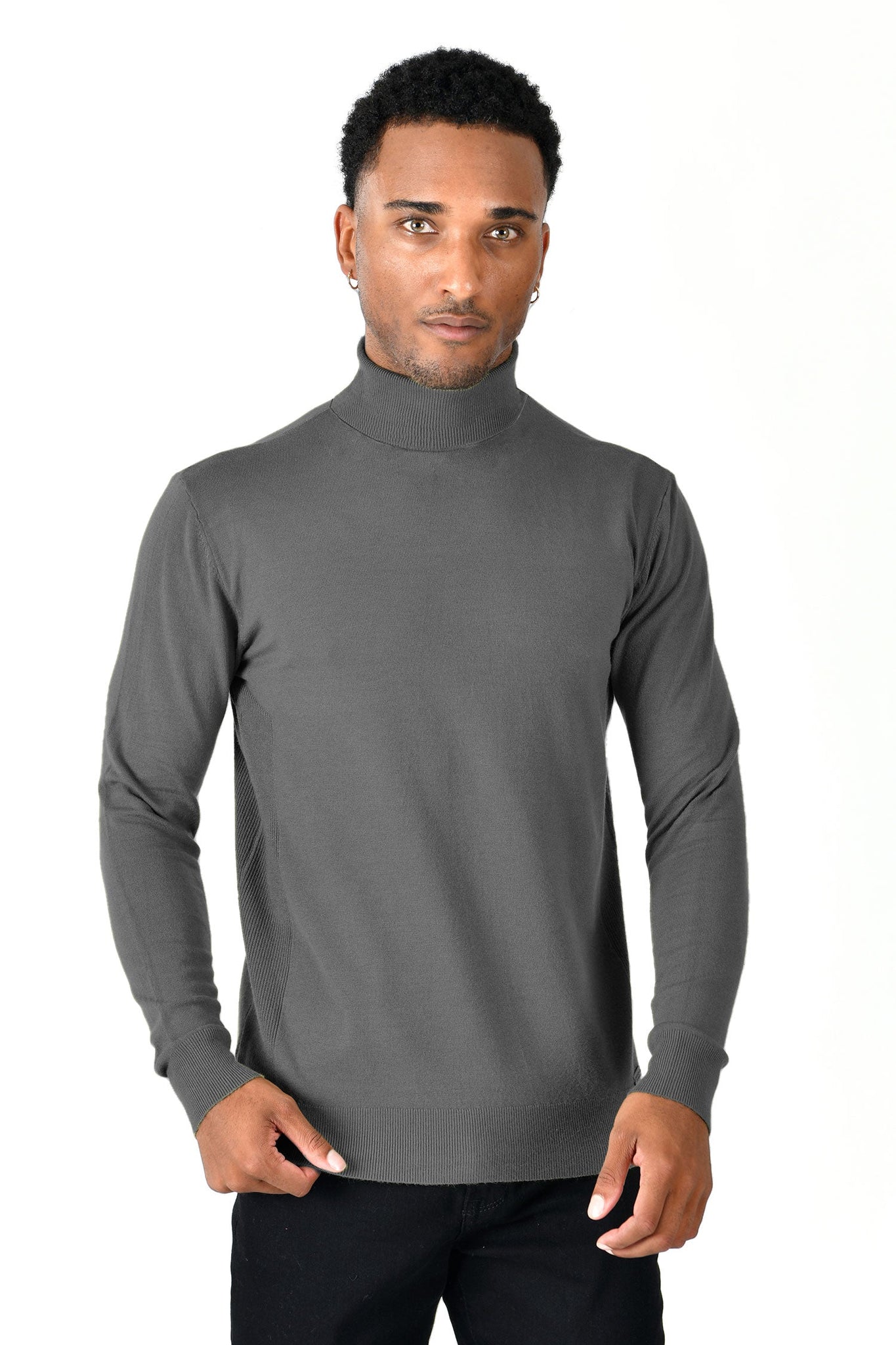 Men's Turtleneck Ribbed Solid Color Basic Sweater LS2100 Charcoal