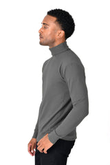 Men's Turtleneck Ribbed Solid Color Basic Sweater LS2100 Charcoal