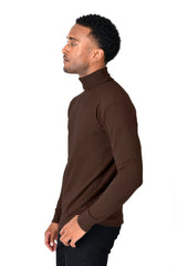 Men's Turtleneck Ribbed Solid Color Basic Sweater LS2100 Chocolate