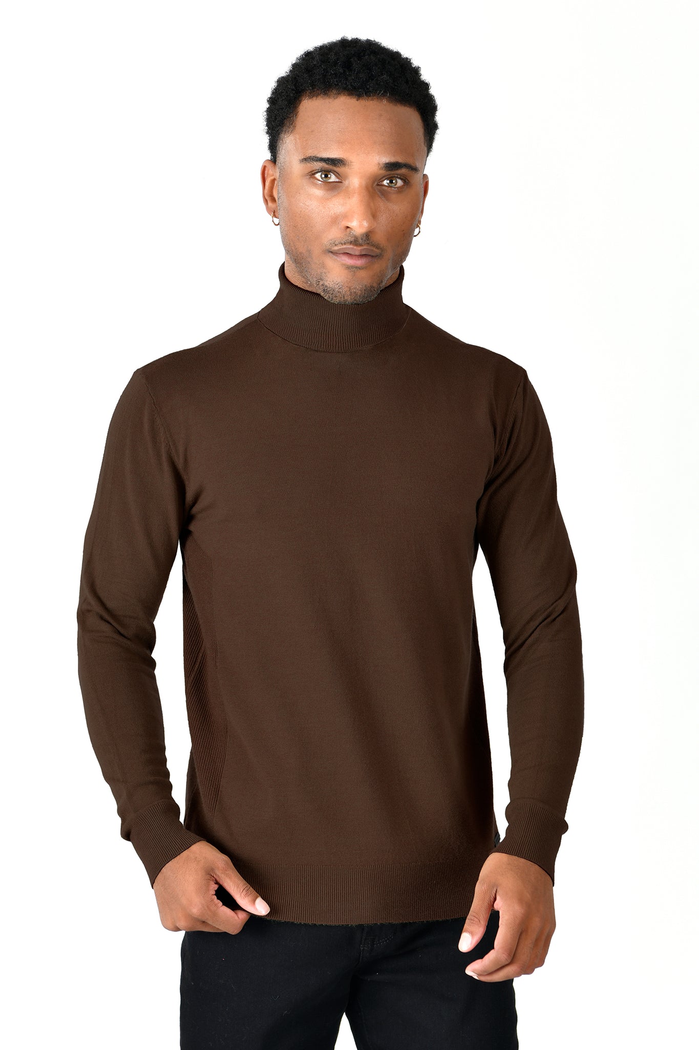 Men's Turtleneck Ribbed Solid Color Basic Sweater LS2100 Charcoal