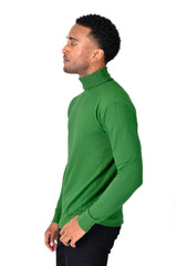 Men's Turtleneck Ribbed Solid Color Basic Sweater LS2100 Green