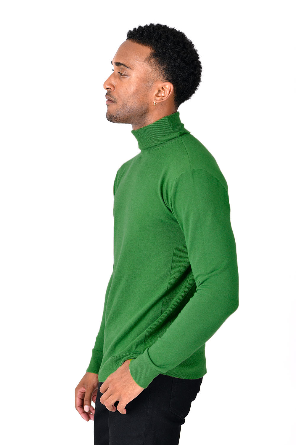 Men's Turtleneck Ribbed Solid Color Basic Sweater LS2100 Green