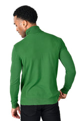 Men's Turtleneck Ribbed Solid Color Basic Sweater LS2100 Green