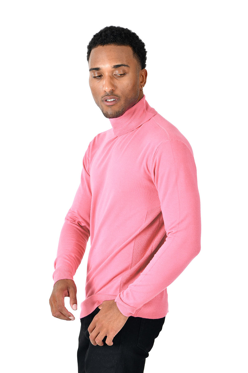 Men's Turtleneck Ribbed Solid Color Basic Sweater LS2100 Rose