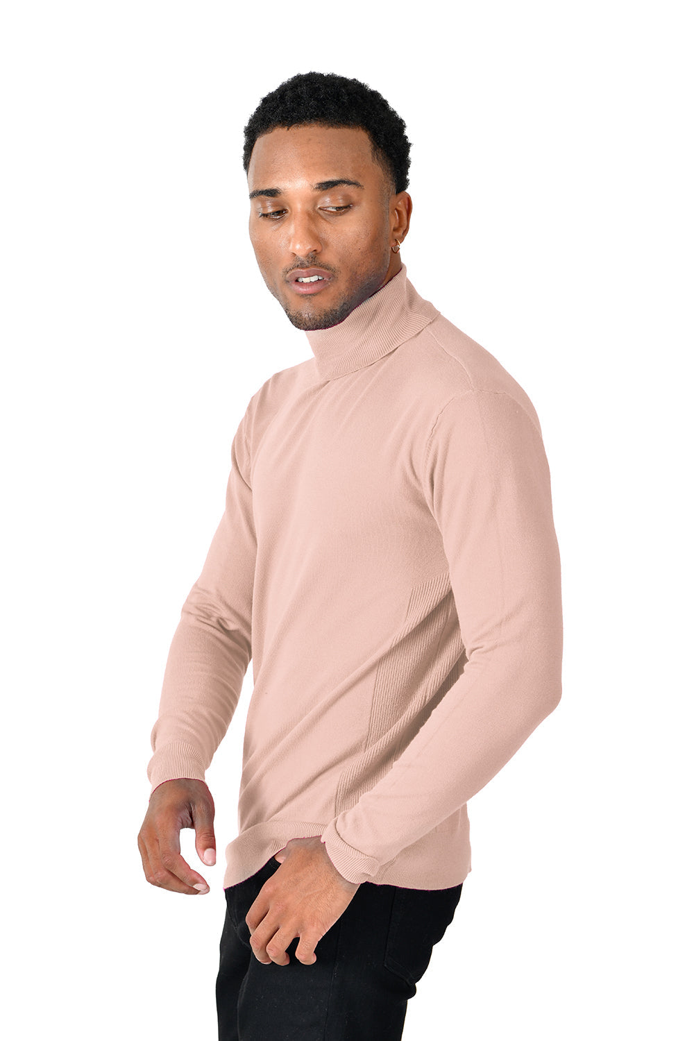Men's Turtleneck Ribbed Solid Color Basic Sweater LS2100 Stone Peach