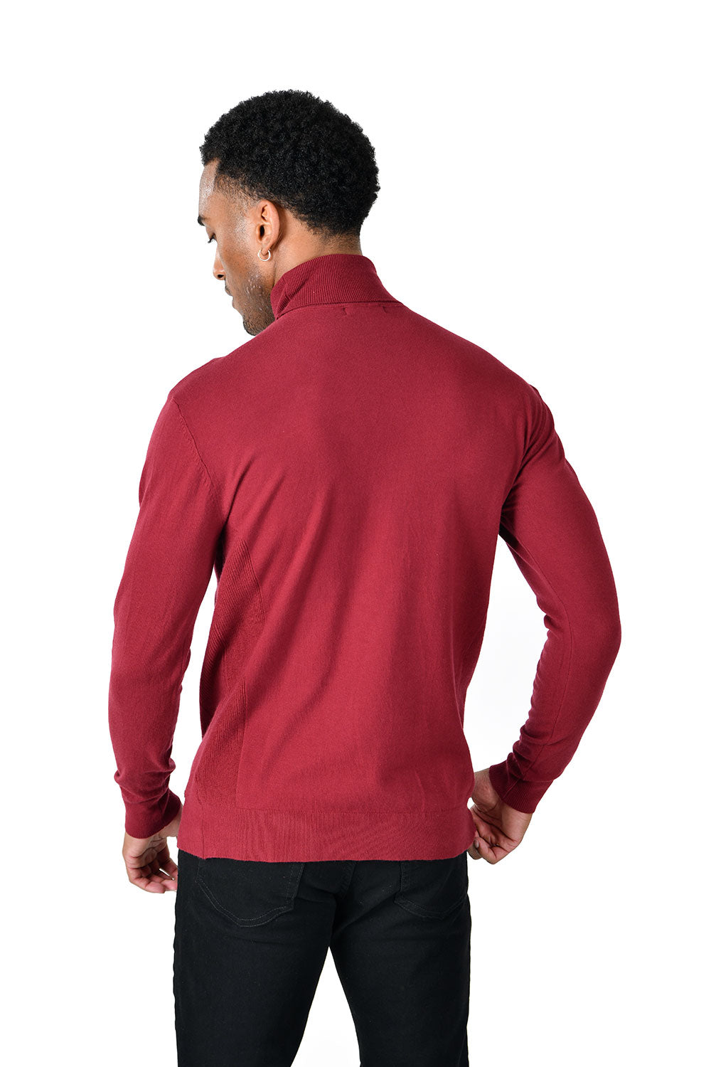 Men's Turtleneck Ribbed Solid Color Basic Sweater LS2100 Wine