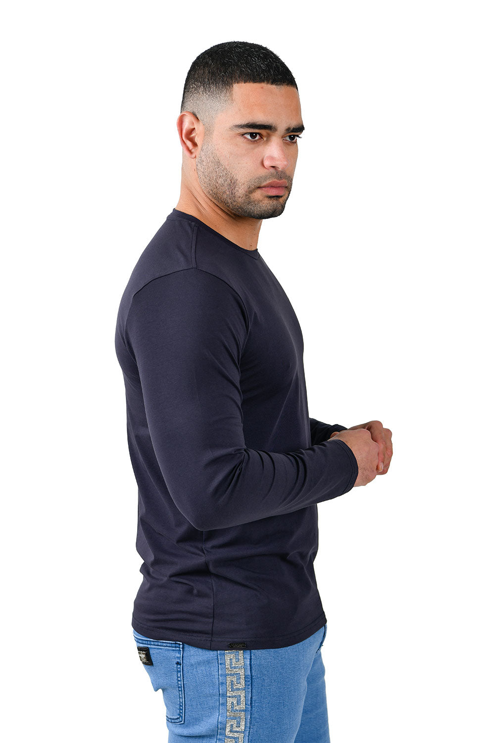 Barabas Wholesale Men's Solid Color Crew Neck Sweatshirts LV127 Navy